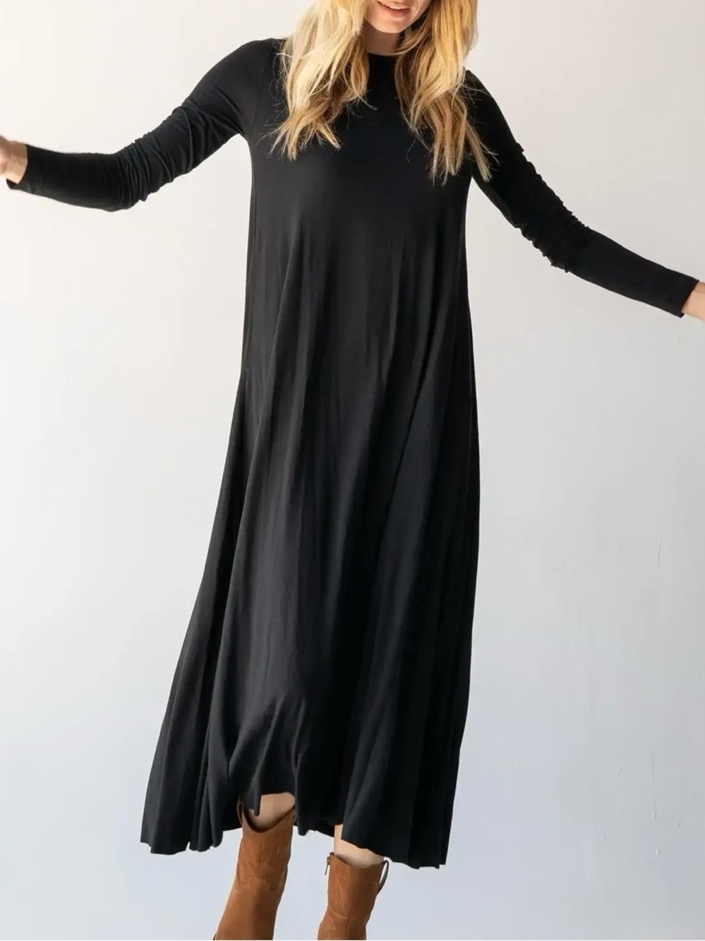 Natural Life Stevie Maxi Dress L Black ButterSoft Knit Pockets Casual Witchy